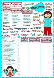 English Worksheet: Types of adjectives - degree of adjectives *Greyscale + KEY included*