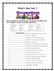English Worksheet: Whats their Line? 1