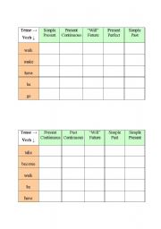 English Worksheet: Tenses Bingo Game