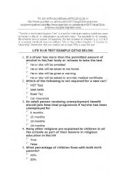 English worksheet: life in uk test example questions