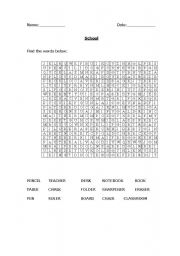 English Worksheet: School word search