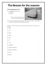 English worksheet: The reason for the seasons