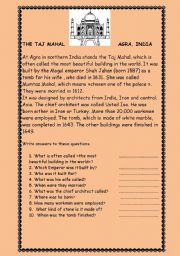 English Worksheet: THE TAJ MAHAL