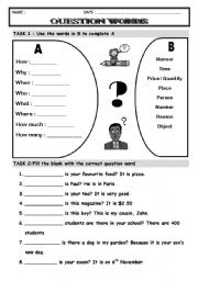 English Worksheet: QUESTION WORDS & BE* GRAMMAR GUIDE* EXERCISES* RE-UPLOADED