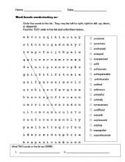 English Worksheet: Un- and Dis- Prefix Word Searches