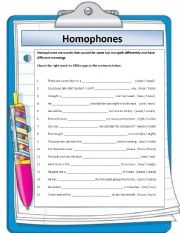 English Worksheet: Homophones - choose the correct word