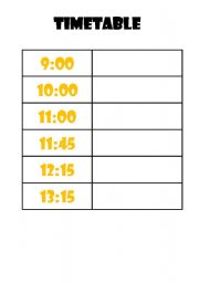 English Worksheet: TIMETABLE