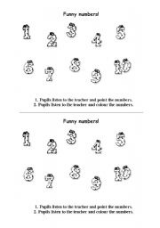 English worksheet: Listen, point and colour the numbers