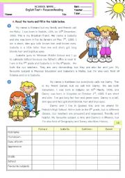 English Worksheet: Personal Information  -  Reading Test