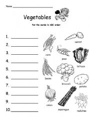 English Worksheet: Vegetable ABC Order