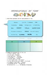 English Worksheet: Prepositions Of Time