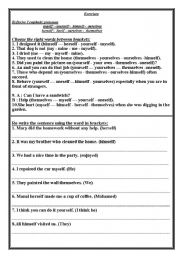 English Worksheet: reflexive prounouns