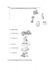 English worksheet: Animals