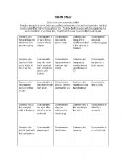 English Worksheet: Human Bingo