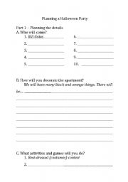 English Worksheet: Planning a Halloween Party