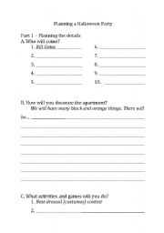 English worksheet: Planning a Halloween Party