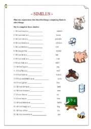 English Worksheet: Similes