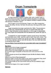 English Worksheet: Organ Transplants
