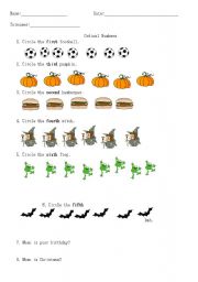 English worksheet: Cardinal ordinal numbers 