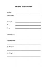 English worksheet: Greetings and polite words