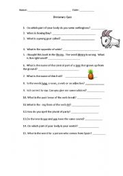 English Worksheet: Dictionary Quiz