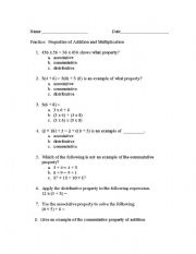 English worksheet: Properties of Addition