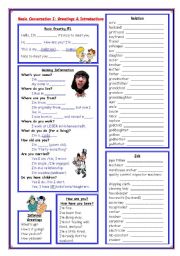 English Worksheet: Basic Conversation I: Greetings & Introductions & Family Tree