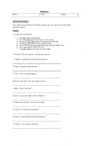 English Worksheet: Reported speech exercises