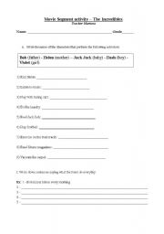 English Worksheet: Simple Present - The incredibles movie