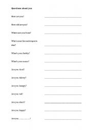 English worksheet: Questions about you