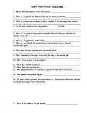 English Worksheet: Video Study Guide for War Games