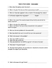 English worksheet: Video Study Guide for War Games