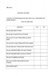 English worksheet: Classroom activities