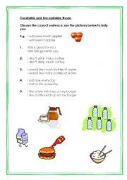 English worksheet: Countable and Uncountable Nouns