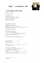 English Worksheet: Song Zombie by The Cranberries Ireland Northern Ireland conflict The Troubles