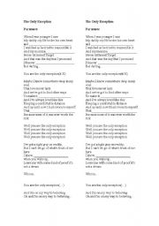 English worksheet: The Only Exception  by Paramore 