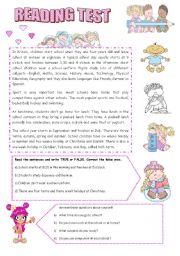 English Worksheet: READING TEST