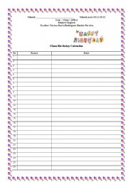 English Worksheet: Classroom birthdays