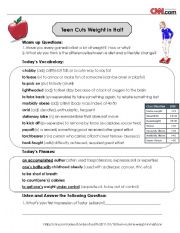English Worksheet: CNN News Listening and Discussion - Teen Cuts Weight in Half