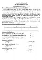 English Worksheet: reading comprehension