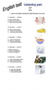 English Worksheet: LISTENING UNCOUNTABLE TEST