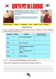 English worksheet: HOW TO PUT ON A HANBOK