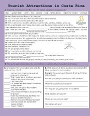 English Worksheet: Tourist Attractions in Costa Rica