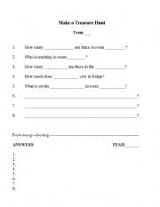 English Worksheet: make a treasure hunt