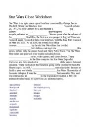 English worksheet: Star Wars Cloze worksheet