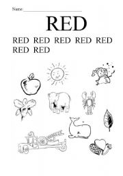 English Worksheet: Color Red