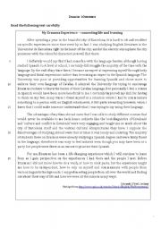 English Worksheet: Reading - My Erasmus Experience