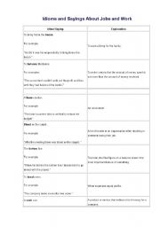 English Worksheet: Idioms and sayings about jobs and work