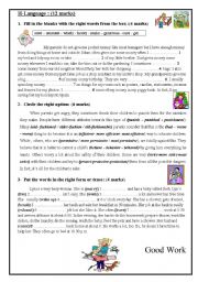 English Worksheet: 9th first term exam