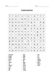 English Worksheet: Irregular Past Tense Wordsearch